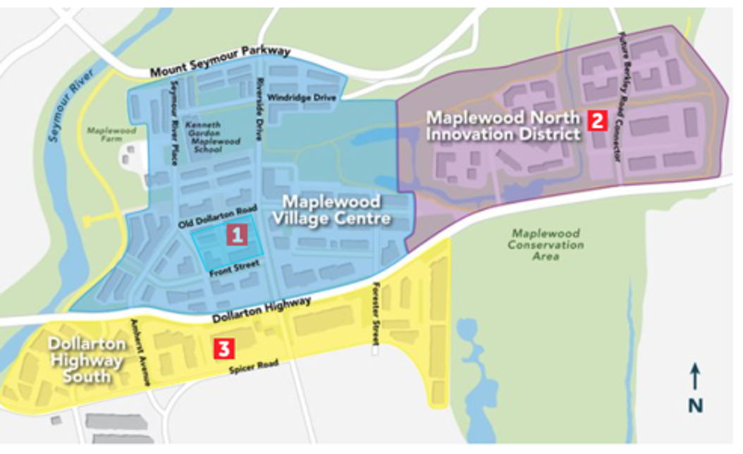 To achieve the vision for Maplewood, the plan divides the area into three precincts, each with its own unique purpose, character, and identity
